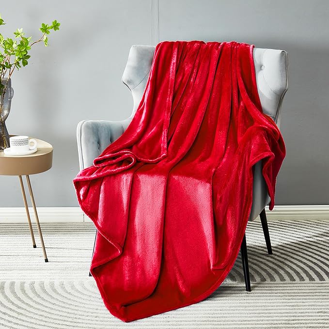 DREAMNINE Pack of 10 Fuzzy Soft Fleece Throw Blanket for Couch Sofa 50" x 60", Decorative Solid Lightweight Velvet Blankets for Chair, Cozy Accent Shaggy Plush Flannel Blanket for Bedroom, Red