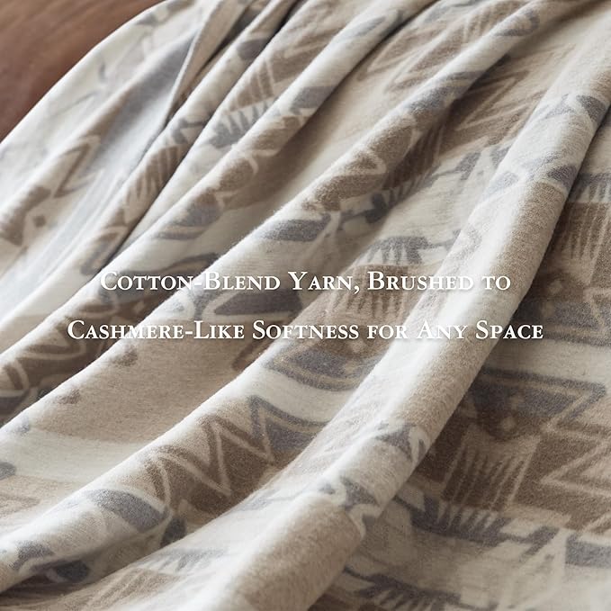 Woolrich Cotton Blend Jacquard Blanket with Whipstitch Edge, Lightweight All-Season Bed Blanket, Machine Washable, Oeko-TEX Certified, Neutral Aztec, Twin