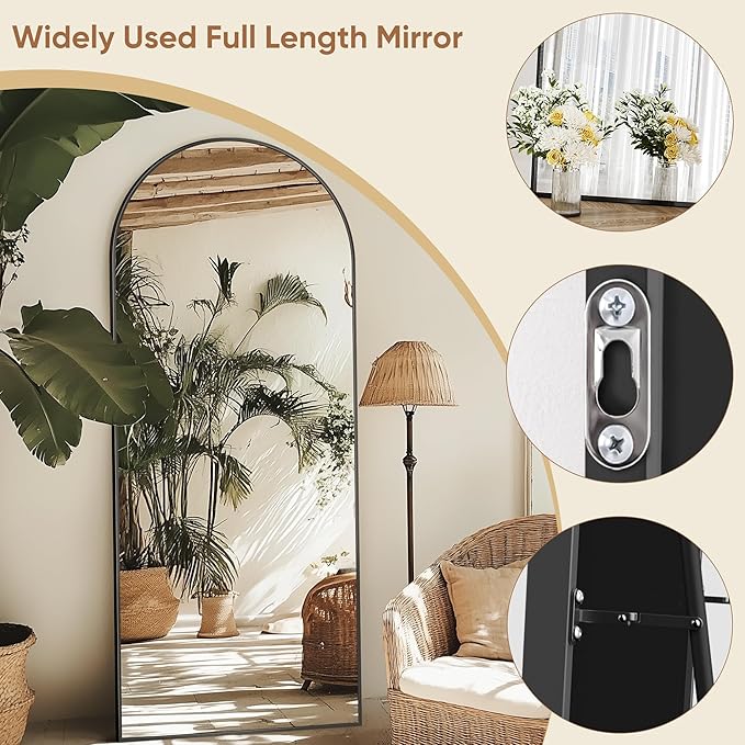 Full Length Mirror, 59"x18" Oversized Arched Mirror Large Standing Mirrors, Tall Mirrors Body Floor Mirror for Bedroom Living Room Aluminum Frame, Black