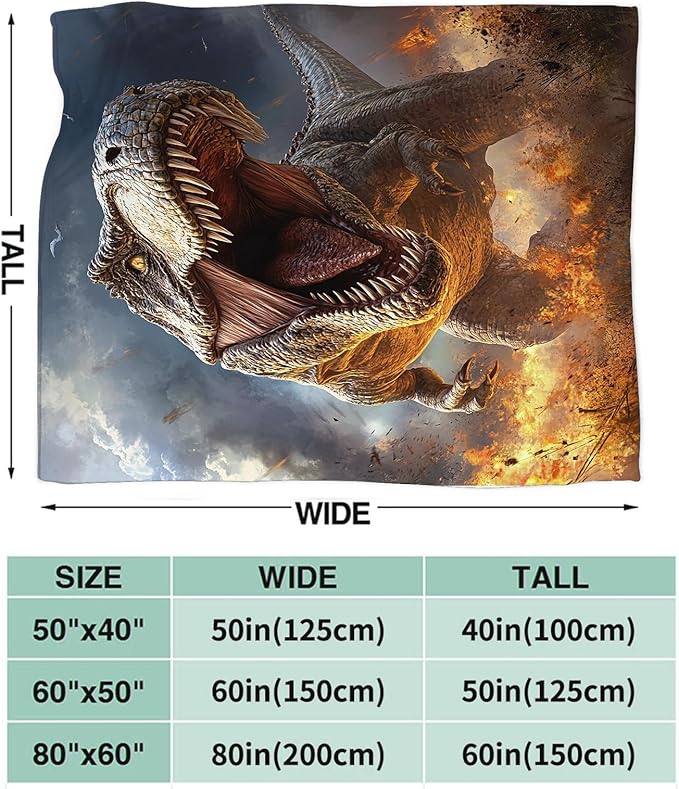 Fire Dinosaur Blanket for Girls Women Boys Men Adults Kids Soft Cozy Fleece T-Rex Dino Throw Blankets Gifts Warm Flannel Plush Lightweight Decor for Couch Bed Sofa 50"X40"
