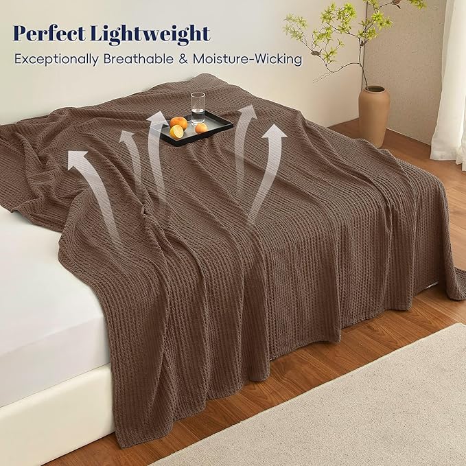 PHF Lightweight Waffle Weave Blanket King Size, Breathable & Ultra Soft, 104"x 90" Soft & Cozy Thin Blanket for All Season & Hot Sleepers, Bed, Home Decor - Chocolate