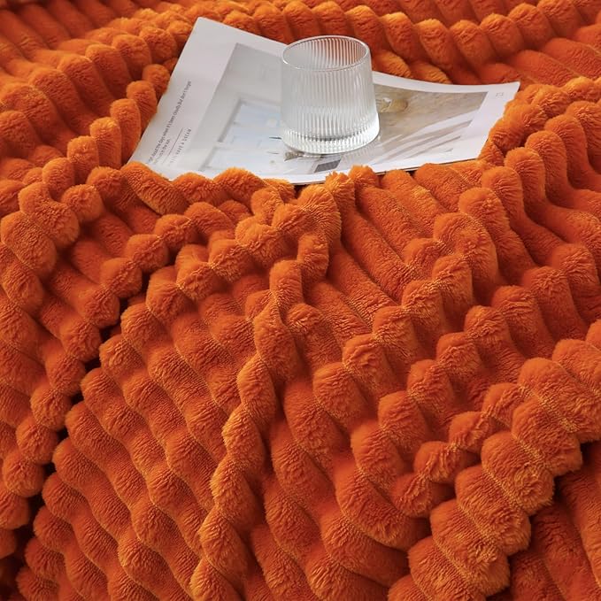 Orange Throw Blanket for Couch Sofa 60x80 inches Striped Fleece Blankets Room Home Decor Lightweight Plush Soft Cozy Gifts for Women Mom Girls