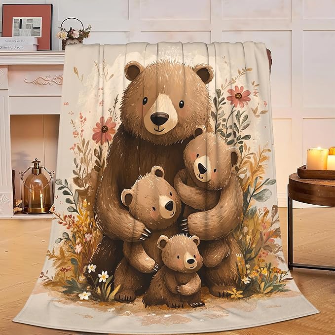 Bear Blanket Bear Gifts Warm Cozy Cute Bears Blanket Soft Lightweight Fleece Plush Fuzzy Blanket Bear Stuff for Girls Women Kids Aults Bed Decor 60"X80"