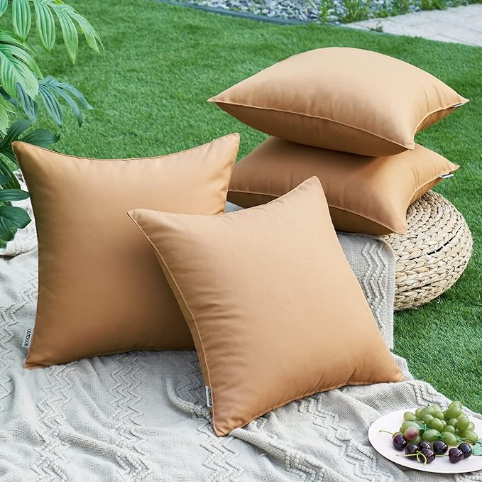 MIULEE Pack of 2 Decorative Outdoor Waterproof Pillow Covers Square Garden Cushion Sham Throw Pillowcase Shell for Spring Patio Tent Couch 16x16 Inch Light Brown