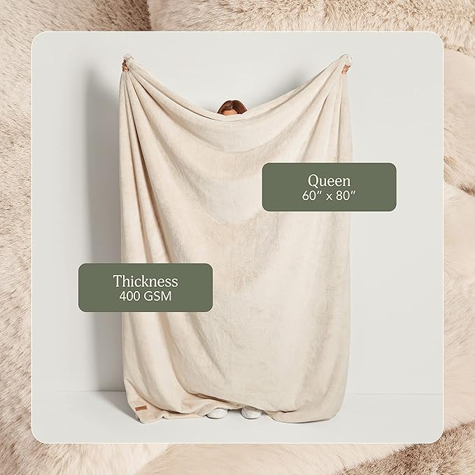 UnHide Lil’ Marsh Faux Fur Blanket - Lightweight, Soft Throw Blanket - Machine Washable - Ideal for Bed, Couch, or Reading Chair- Medium (60" x 80") Beige Bear