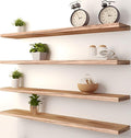 PHPH 36 Inch Wood Floating Shelves for Wall, Wooden Wall Shelves for Bedroom, Set of 4 Light Brown