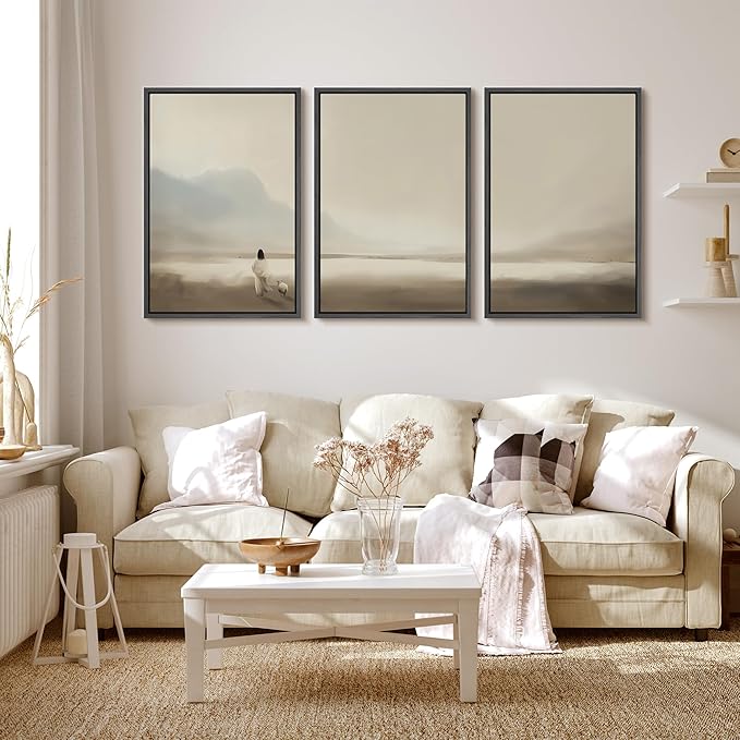 MUDECOR Framed Wall Art Print Set Serene Coastal Landscape Minimalist Illustrations Modern Art Boho Decorative Colorful Chic for Living Room, Bedroom, Office - 24"x36"x3 Black