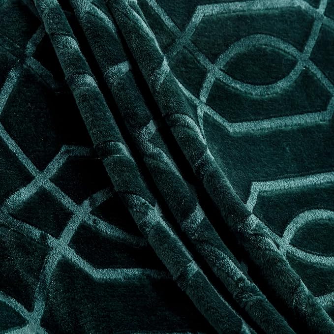 Soft Cozy Fleece Queen Size Blanket, 90x90 Inches – Lightweight Plush Blanket for Bed, Fuzzy 3D Jacquard Design - Forest Green