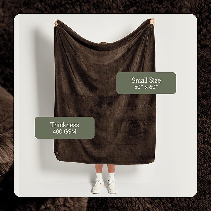UnHide Lil’ Marsh Faux Fur Blanket - Lightweight, Soft Throw Blanket - Machine Washable - Ideal for Bed, Couch, or Reading Chair- Small (50" x 60") Chocolate Hair