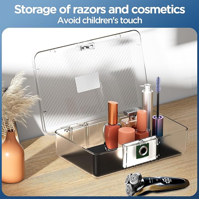 AICase Biometric Fingerprint Storage Box, Transparent Portable Jewelry Cash Safe Storage Box, Rechargeable Lock Box for Car Home Office Travel_Clear