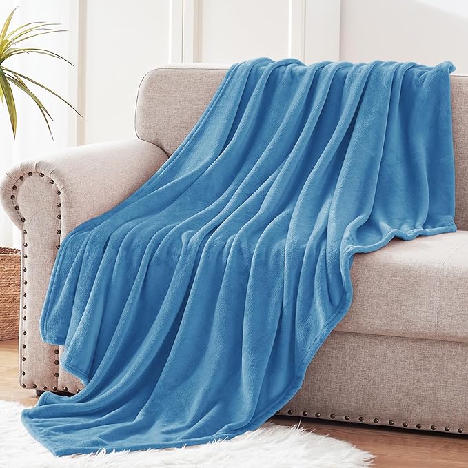 Exclusivo Mezcla Fleece Throw XL Blanket for Couch, Sofa, Super Soft and Warm Washed Blue Blankets, All Season, Cozy, Plush, Lightweight, 50x70 Inches