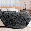Faux Fur Blanket, Twin Size Oversized Throw Blanket for Couch, Fluffy Blanket with Stretch Ruched Design, Ultra Soft Giftable Home Decor, 60x80 inches, Charcoal Grey