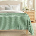 decorUhome Soft Fleece Sage Green Blanket Queen Size for Bed, Cozy Fluffy Plush Flannel Large Striped Throws for Couch Sofa, Lightweight Decorative Fuzzy Blanket for Woman, 90x90 Inches