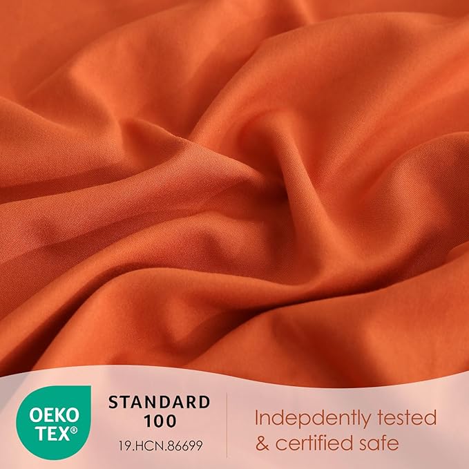 JSD Burnt Orange King Sheet Set with Side Pocket Corner Straps, 4 Piece Soft Microfiber Bed Sheets Extra Deep Pocket