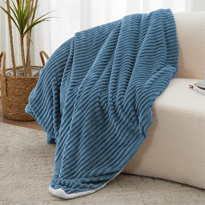 Sherpa Throw Blanket for Couch - Soft Cozy Fleece, Warm for Winter, Reversible for Sofa, 50 x 60 Inches, Washed Blue