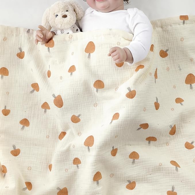 CREVENT 2Pcs 30''X40'' Cute Cozy Fluffy Warm Baby Blankets for Infants Toddlers' Bedding Crib Cot Stroller - Grey Cloud + Muslin Mushroom