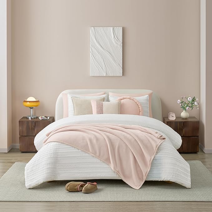UGG Coco Plush Fleece Throw Blanket – Soft & Cozy Blanket for Couch, Bed & Sofa, Perfect for Home Decor, House Warming Gifts or Luxurious Birthday Gifts for Women, 50" x 70", Pink Himalayan Salt
