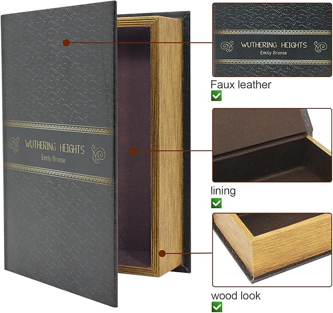 PACOLO Decorative Book Boxes, Faux Wood cover Storage for Hidden Jewelry, Money, and Cash (Wuthering Heights)