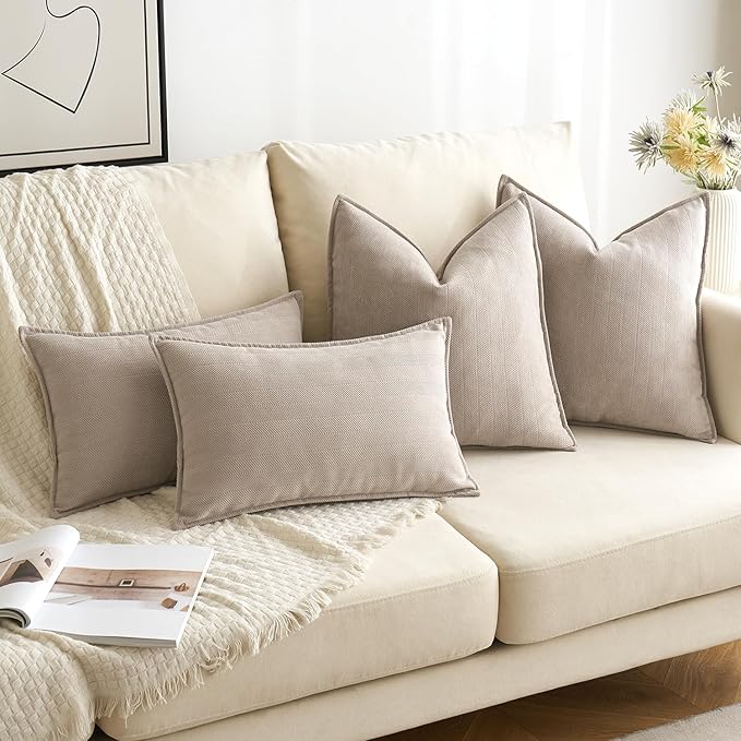 MIULEE Pack of 2 Beige Decorative Pillow Covers 26x26 Inch Soft Chenille Luxurious Couch Throw Pillows Farmhouse Cushion Covers Euro Shams with Elegant Design for Sofa Bed Living Room Spring Decor