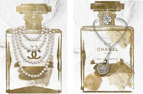 2 pieces Vintage Perfume Bottle Canvas Wall Art Modern Luxury Posters Print Fashion Glam Poster Picture for Bedroom Make up Room Home Decor 16"x24"(40x60cm)