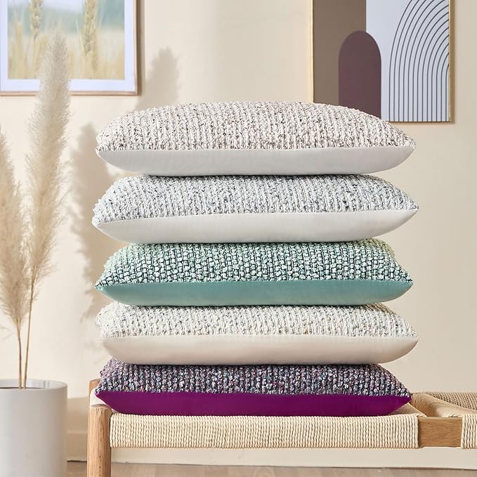 Allorry Decorative Couch Throw Pillow Covers 20x20 Set of 2 Blue Striped Soft Wool Pillow Covers Neutral Textured Boho Cushion Covers for Modern Farmhouse Sofa Bedroom Living Room Decor SY012-C20