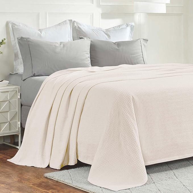 Superior JENA Cotton Blanket, for Picnic, Beach, Traveling or Camping, Bedroom Decor, Essentials, Cover for Bed, Couch, Lounging, Textured Jacquard, Modern Chevron Woven Blanket, Throw, Ivory