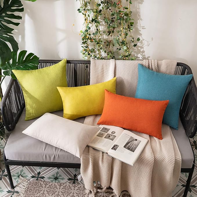 MIULEE Pack of 2 Decorative Outdoor Solid Waterproof Throw Pillow Covers Spring Faux Linen Garden Farmhouse Cushion Cases for Summer Patio Tent Balcony Couch Sofa 20x20 Inch Green