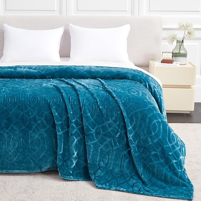 Soft Cozy Fleece Twin Blanket, 60x80 Inches – Lightweight Plush Blanket for Couch, Fuzzy 3D Jacquard Design, for Sofa, Bed & Travel - Teal