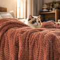 PHF Ultra Soft Flannel Fleece Blanket Twin Size, Lightweight 3D Jacquard Fleece Blanket, No Shedding, No Pilling, Luxury 340GSM Aesthetic Fluffy Cozy Bedding for Bed Room Decor, 66"x90", Terracotta