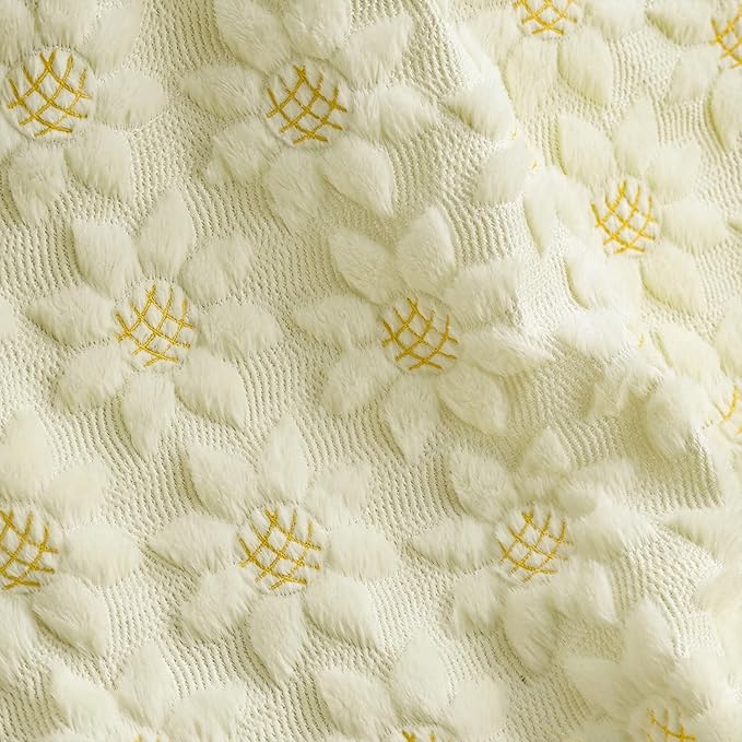Horaldaily Spring Summer Blanket Throw, Beige Sunflower Soft Fuzzy Plush Faux Fur Cozy Blankets for Couch Sofa Bed Lounging, Ideal Gifts for Kids Adults Wife Self, 50x60