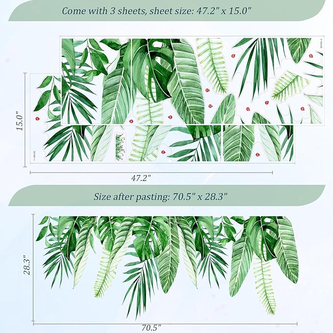 Hanging Plants Leaves Wall Decals Peel and Stick, Large Floral Flowers Wall Stickers, Removable Vine Home Decor Art for Bedroom Living Room Classroom Office