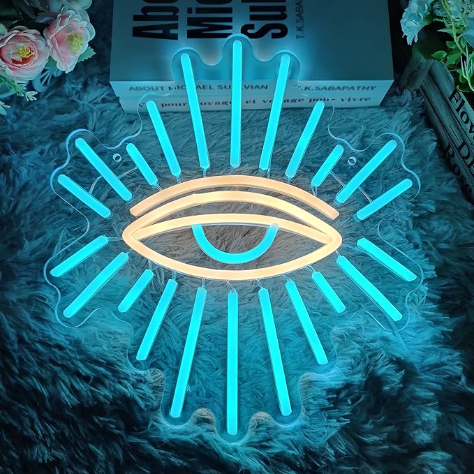 Evil Eyes Neon Signs for Wall Decor, Dimming LED Blue Goth Eyes Neon Signs, Bohemian Wall Decor Witchy Decor USB Neon Wall Signs for Bedroom Meditation Decor Charm Gift Unique Home Christmas Gift(11.8x13in)