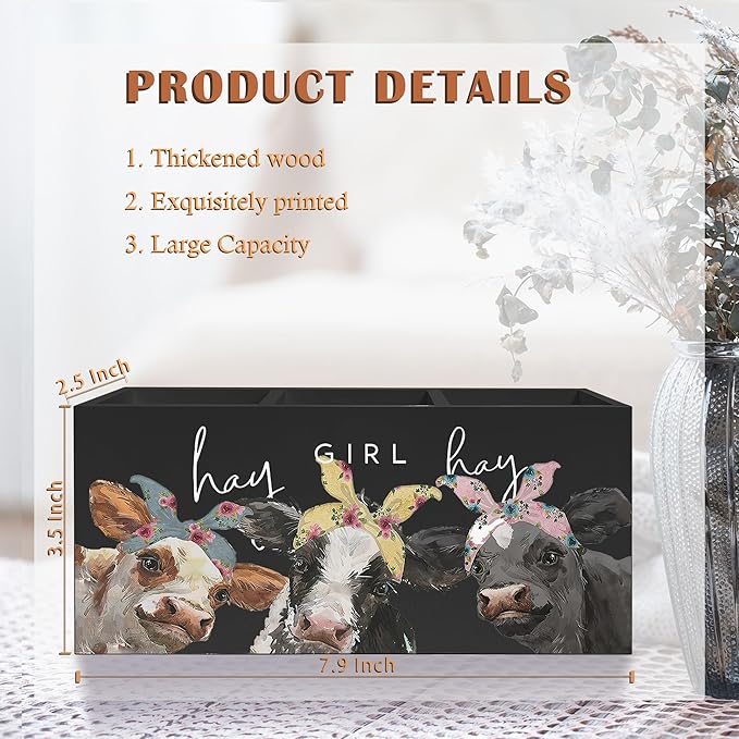 Hay Girl Hay Cow Makeup Brush Toothbrush Holder, Pen Pencil Holder, Organizer for Bathroom Vanity Dorm, Cow Lover Gifts for Home Office Dorm Desk Accessories