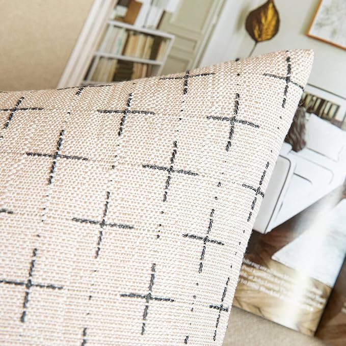 MIULEE Pack of 2 Decorative Burlap Linen Christmas Throw Pillow Covers Modern Farmhouse Pillowcases Rustic Woven Textured Cushion Cover for Sofa Couch Bed 16x16 Inch Beige