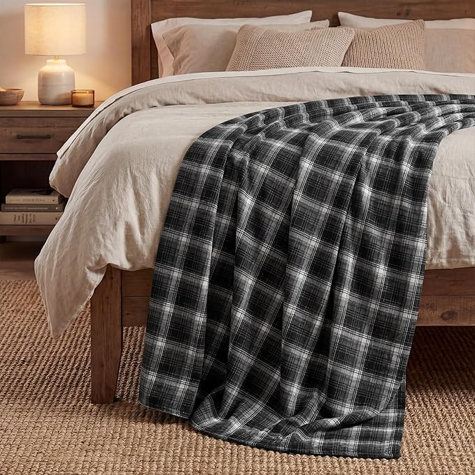 Horaldaily Black Grey Farmhouse Plaid Decorative Blanket Throw, Halloween Rustic Soft Lightweight Blanket for Couch Sofa Bed Lounging Decoration, Ideal Gifts for Kids Adults Self, 50x60
