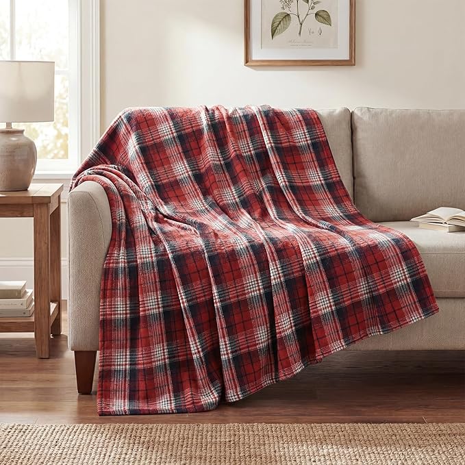 Horaldaily Red Dark Blue Farmhouse Plaid Decorative Blanket Throw, Spring Summer Rustic Soft Lightweight Blanket for Couch Sofa Bed Lounging Decoration, Ideal Gifts for Kids Adults Self, 60x80