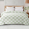 Exclusivo Mezcla Fleece Blanket Twin Size, Cozy Lightweight and Fuzzy Checkered Blankets for Couch or Bed, Suitable for All Seasons, Sage Green, 60" x 80"