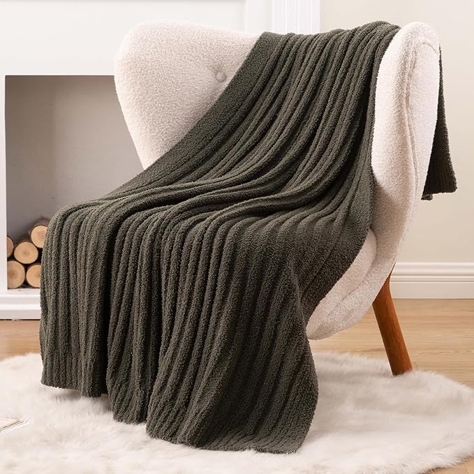 BATTILO Green Throw Blanket for Couch, Fluffy Soft Plush Knit Throw Blankets, Cozy Warm Lightweight Blanket for Bed, Sofa, Travel, Olive Green, 50"x60"