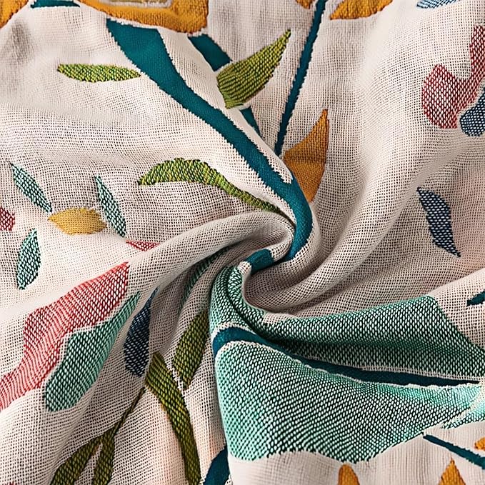 Queen Boho Throw Blanket, Reversible Cotton Woven Throw Blankets,Bohemian Style Beige Boho Muslin Blanket for Traveling, Camping, Picnic, Farmhouse,80''x90''