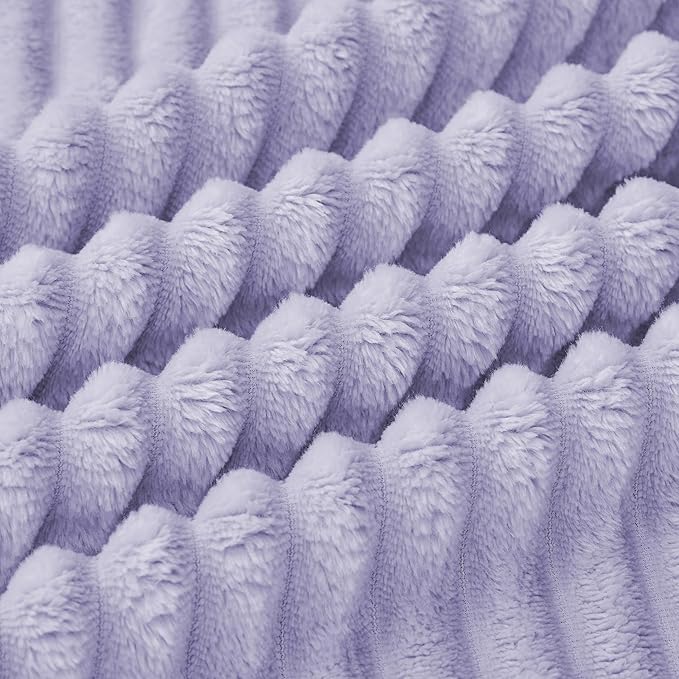 Bnuitland Fleece Throw Blanket for Couch, 300GSM Soft Warm Cozy Fluffy Throw for Adults & Kids, Stripe Pattern, All Season Sofa Bed Blanket for Home Decor, Light Purple 50"x70"