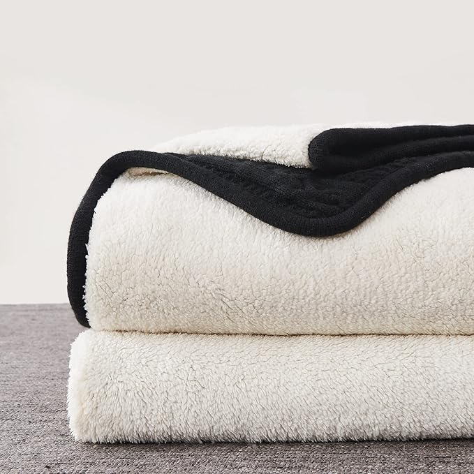 Longhui bedding Black Acrylic Cable Knit Sherpa Throw Blanket - Thick, Soft, Big, Cozy Knitted Fleece Blankets for Couch, Sofa, Bed - Large 60 x 80 Inches Coverlet All Season