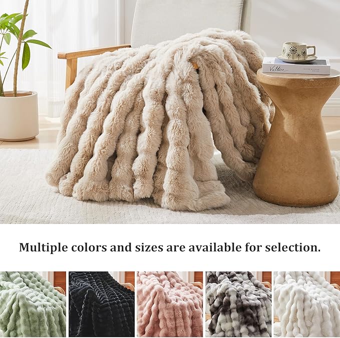 Faux Fur Twin Blanket for Couch, 1000 GSM Cozy Fuzzy Fluffy Soft Plush Thick Bubble Sherpa Blanket for Sofa Bedroom Living Room, Mothers Day Birthday Gifts for Women Home Decor