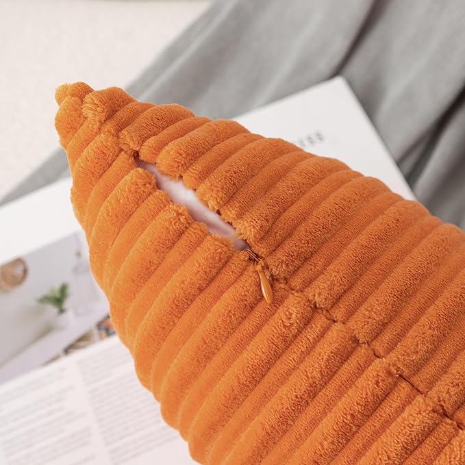 UGASA Fall Decorative Soft Velvet Stripe Lumbar Pillow Cover 1 Pack Solid Corduroy Textured Euro Oblong Cushion Case for Couch Bedroom Sofa Farmhouse, 12x20 Inch, Orange