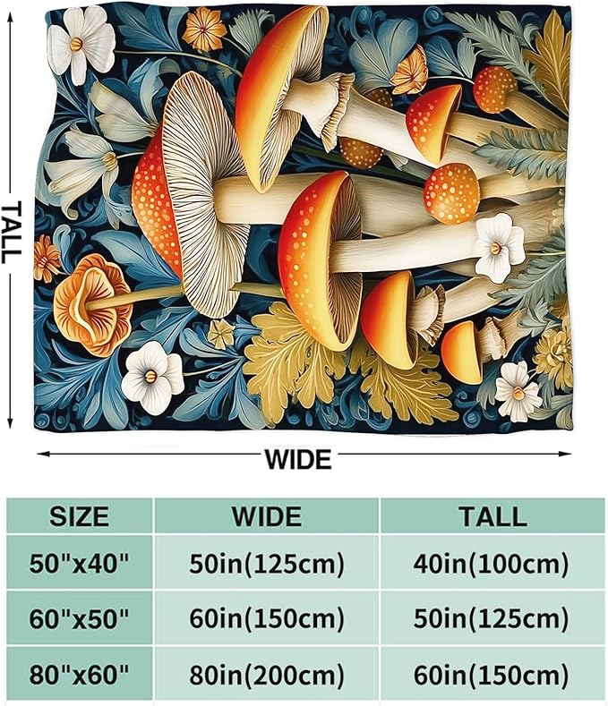 Mushroom Blanket for Girls Women Boys Men Adults Kids Soft Cozy Fleece Mushroom Lovers Throw Blankets Gifts Warm Flannel Plush Lightweight Decor for Couch Bed Sofa 80"X60"