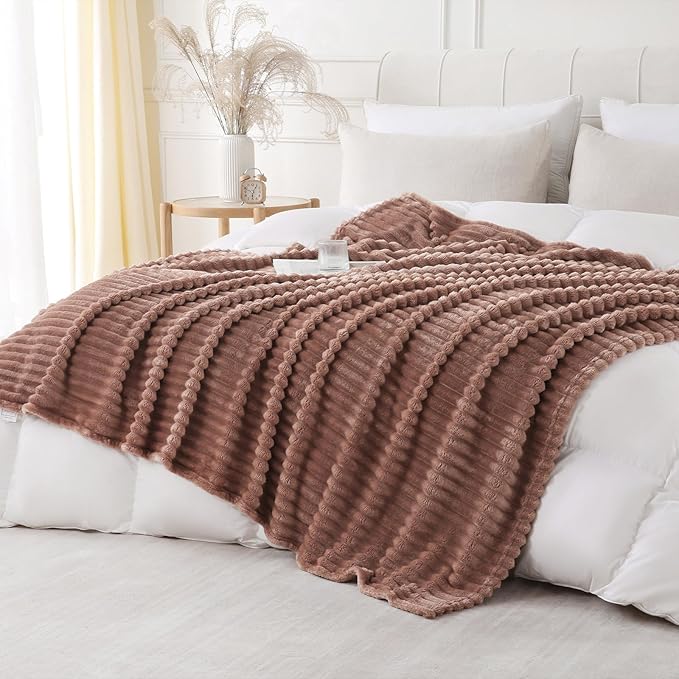 Chocolate Throw Blanket for Couch Sofa 50x60 inches Striped Fleece Blankets Room Home Decor Lightweight Plush Soft Cozy Gifts for Women Mom Girls