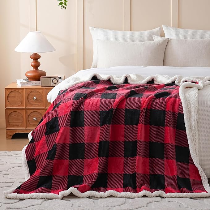 Sherpa Fleece Throw Blanket for Couch, Fluffy Plush Warm Fuzzy Blanket for Women and Men, Cozy Thick Soft Twin Blanket for Bed (Red, 60"*80")