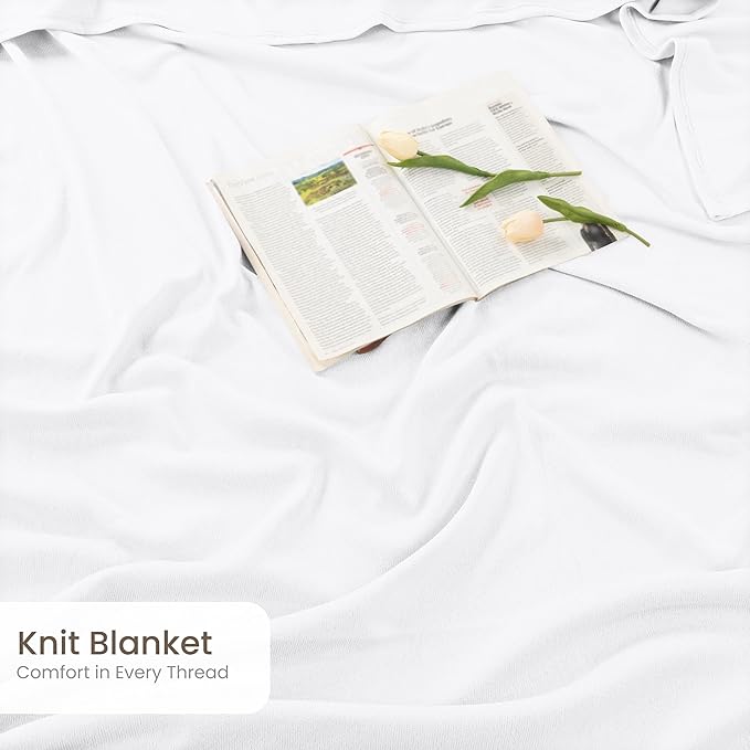 Utopia Bedding Knit Blanket Queen Size (90x90 Inches, White) Soft Lightweight Jersey Breathable Sweatshirt Blanket for Bed,Couch & Sofa