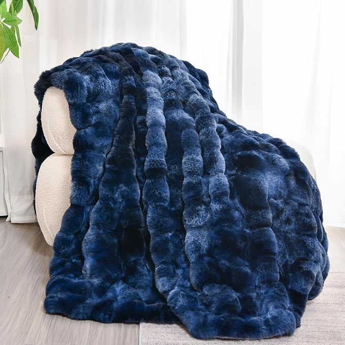 H&D Faux Fur Throw Blanket for Couch,Fluffy Cozy Soft Plush Luxury Thick Fuzzy Fleece Blanket for Couch Bed Sofa Bedroom Living Room,Comfy Bubble Blanket