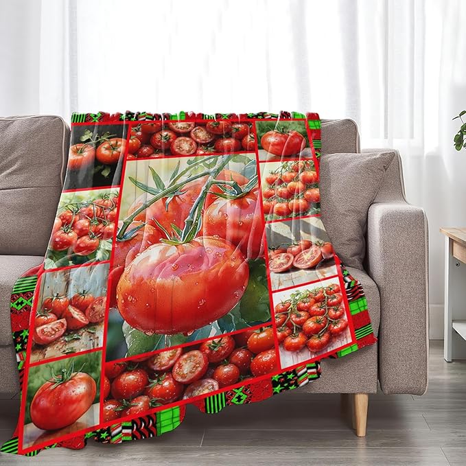 Tomato Blanket for Girls Women Adults Kids Soft Cozy Fleece Healthy Fruits Vegetables Throw Blankets Gifts Warm Flannel Plush Lightweight Decor for Couch Bed Sofa 60"X50"