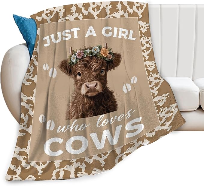 Highland Cow Throw Blanket - Soft Plush Fleece Farm Animal Bedding Blankets- Cozy Cow Print Stuff Gifts for Women Girls Kids 60"X80"